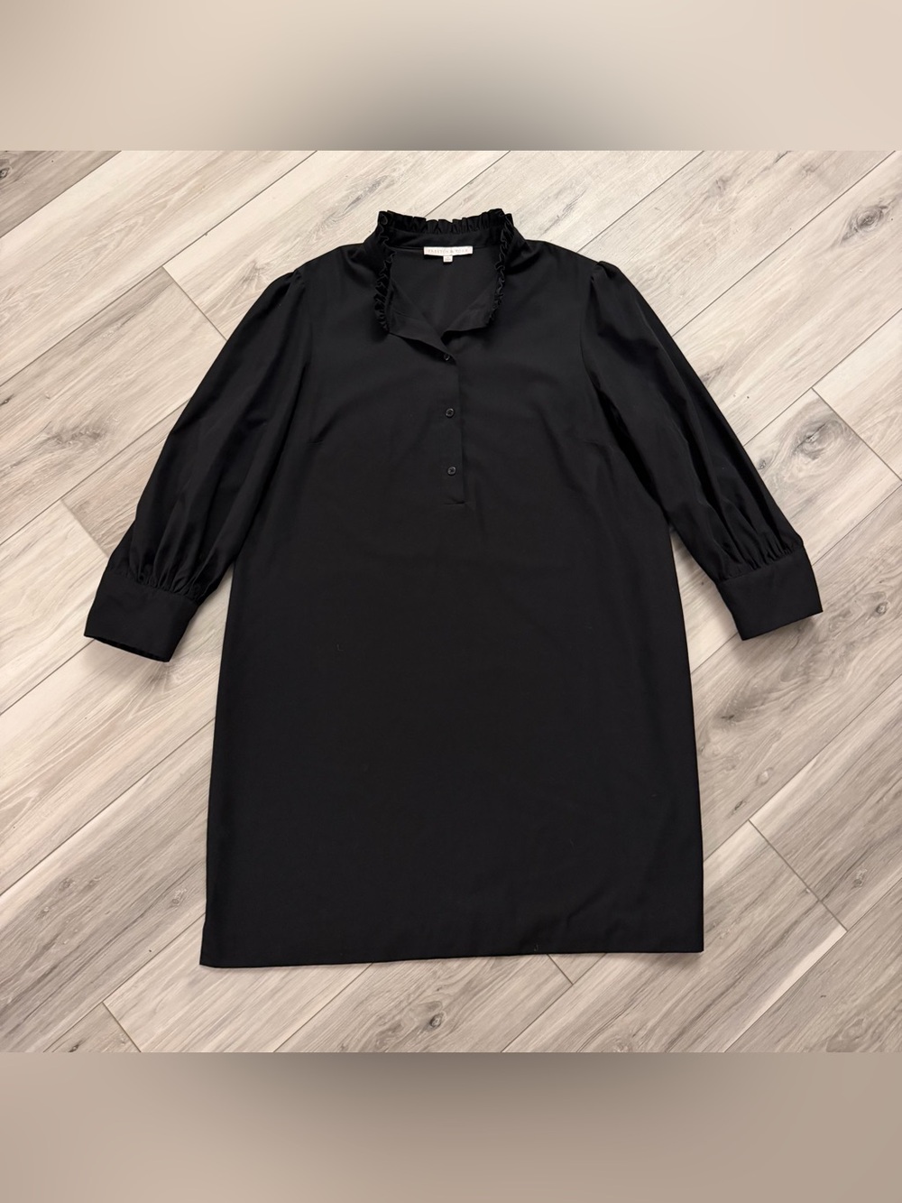 Preston & York Womens 16 Black Dress Ruffle Neck Long Sleeve Lined